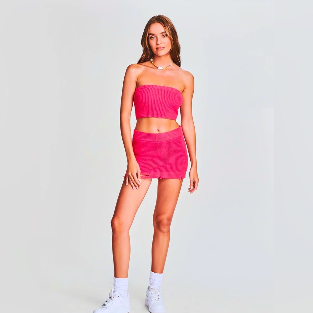 SER.O.YA Hot Pink Ribbed Mini Skirt